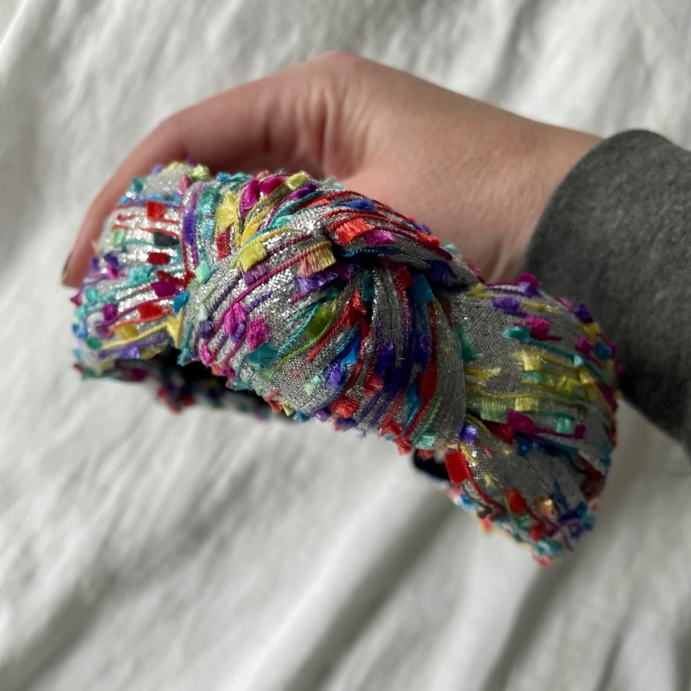 Lele Sadoughi silver metallic confetti headband and dustbag